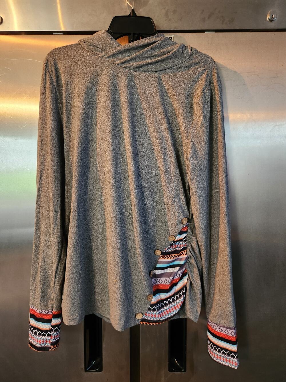 Shein Draped Wrap Top Striped Trim Women's Size XL Gray